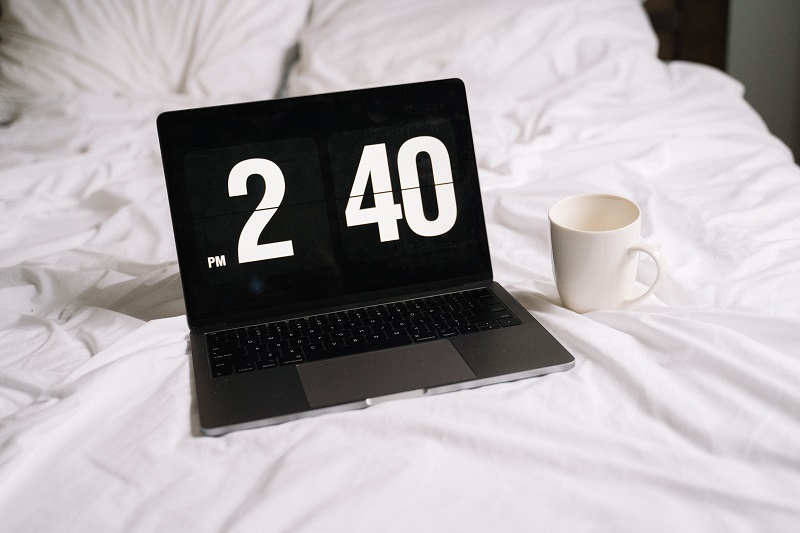 Laptop with time on screen